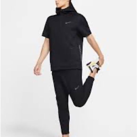 Nike Pro CQ8343-010 Short Sleeve 1/4-Zip Hoodie Black Sz L - Picture 10 of 12